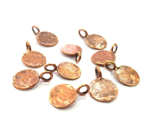 10 Copper Hammered Charm Tag Charm Antique Copper Plated Brass (10mm) G13184