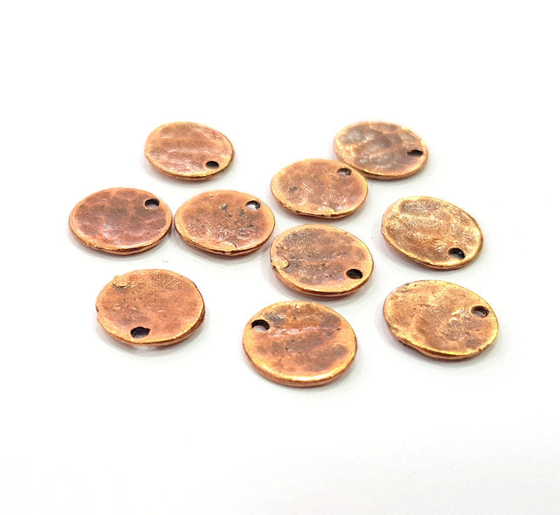 10 Copper Hammered Charm Tag Charm Antique Copper Plated Brass (10mm) G13193