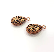 2 Copper Drop Charm Antique Copper Plated Brass (20x11mm) G13199