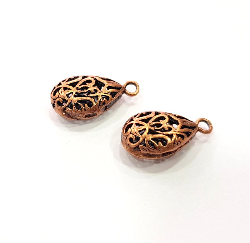 2 Copper Drop Charm Antique Copper Plated Brass (20x11mm) G13199