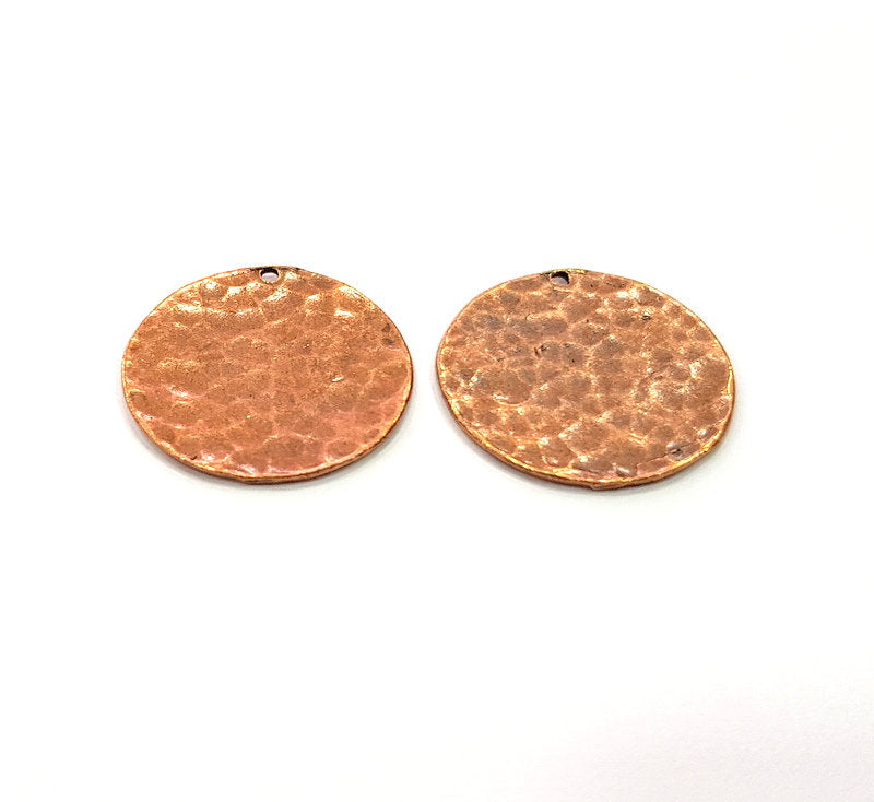 2 Copper Hammered Charm Tag Charm Antique Copper Plated Brass (24mm) G13203