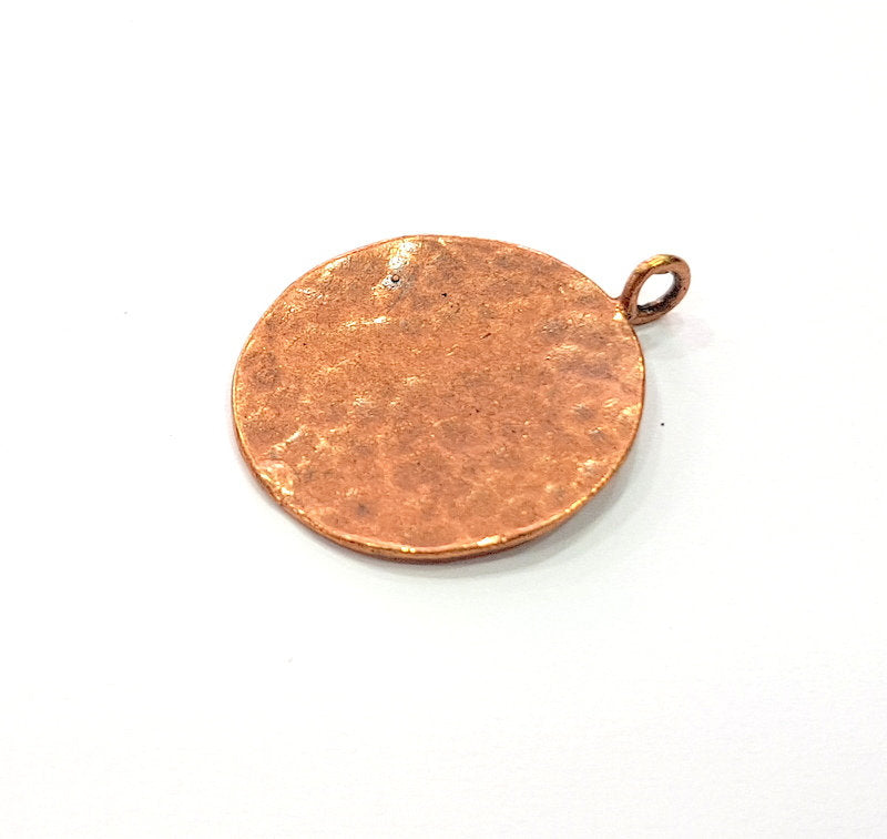 2 Copper Hammered Charm Tag Charm Antique Copper Plated Brass (24mm) G13224
