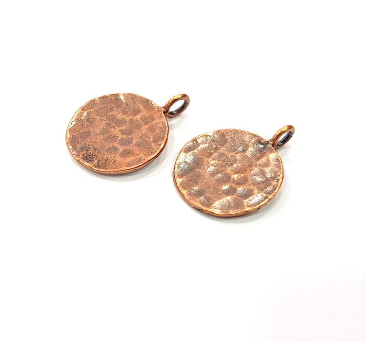 2 Copper Hammered Charm Tag Charm Antique Copper Plated Brass (16mm) G13226