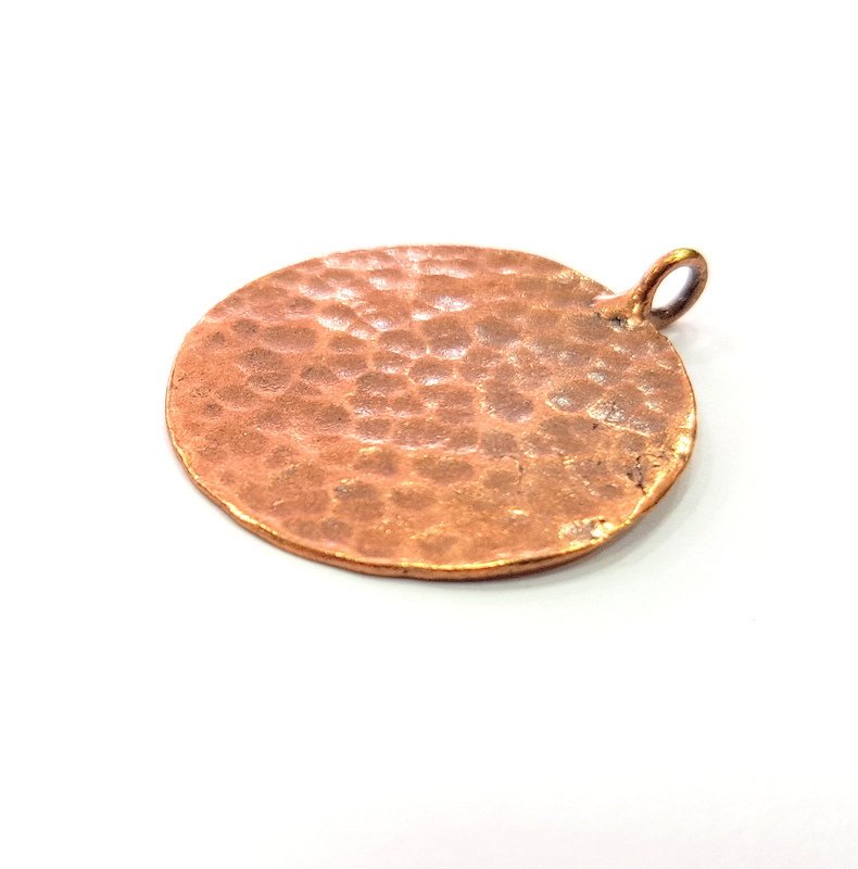 Copper Hammered Charm Tag Charm Antique Copper Plated Brass (30mm) G13233