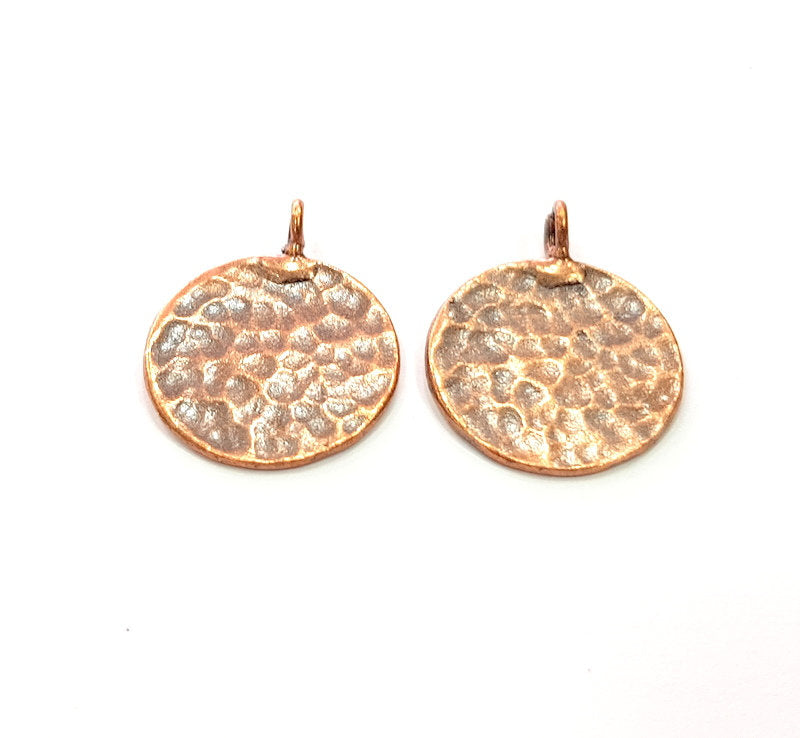 2 Copper Hammered Charm Tag Charm Antique Copper Plated Brass (20mm) G13238