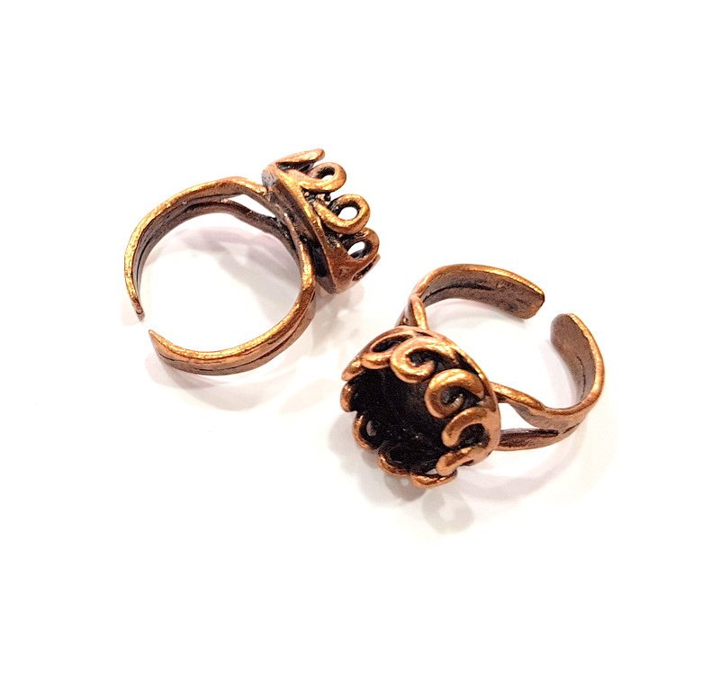Copper Ring Settings inlay Ring Blank Mosaic Ring Bezel Base Cabochon Mountings (10 mm blank) Antique Copper Plated Brass G13295