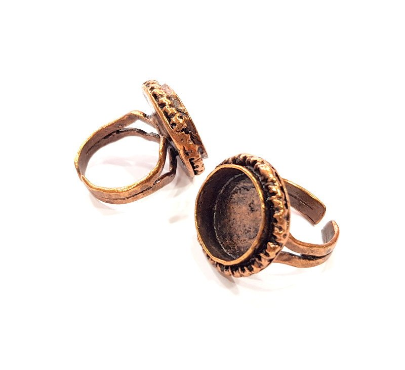 Copper Ring Settings inlay Ring Blank Mosaic Ring Bezel Base Cabochon Mountings (16 mm blank) Antique Copper Plated Brass G13296