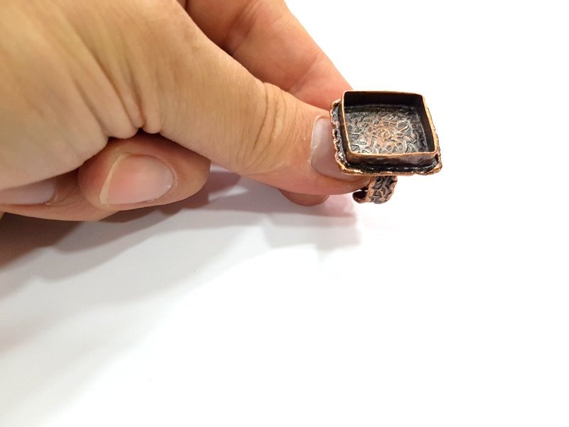 Copper Ring Settings inlay Ring Blank Mosaic Ring Bezel Base Cabochon Mountings ( 19x19 mm blank) Antique Copper Plated Brass G13302