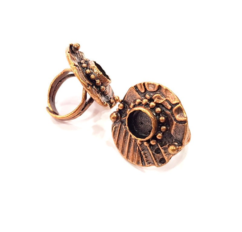 Copper Ring Settings inlay Ring Blank Mosaic Ring Bezel Base Cabochon Mountings ( 10 mm blank) Antique Copper Plated Brass G13308