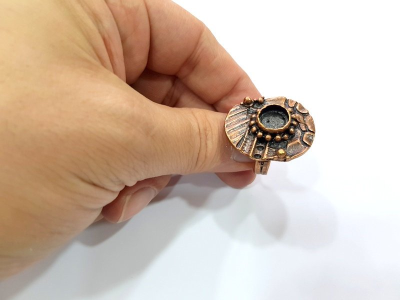 Copper Ring Settings inlay Ring Blank Mosaic Ring Bezel Base Cabochon Mountings ( 10 mm blank) Antique Copper Plated Brass G13308