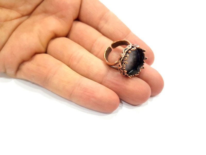 Copper Ring Settings inlay Ring Blank Mosaic Ring Bezel Base Cabochon Mountings ( 16 mm blank) Antique Copper Plated Brass G13313