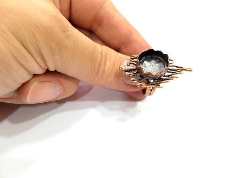 Copper Ring Settings inlay Ring Blank Mosaic Ring Bezel Base Cabochon Mountings ( 15 mm blank) Antique Copper Plated Brass G13314