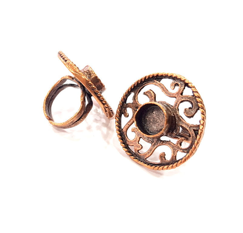 Copper Ring Settings inlay Ring Blank Mosaic Ring Bezel Base Cabochon Mountings ( 10 mm blank) Antique Copper Plated Brass G13315