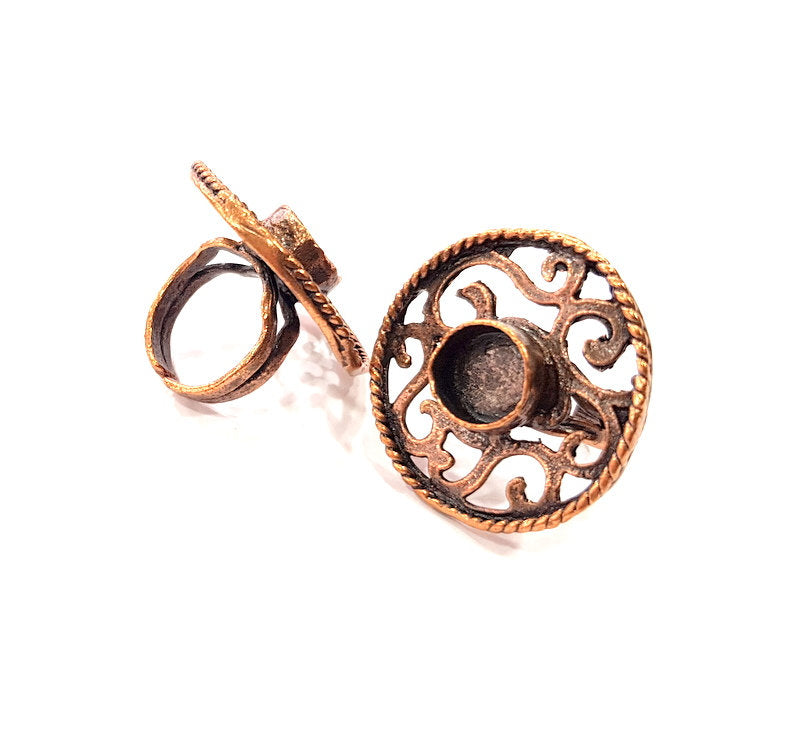 Copper Ring Settings inlay Ring Blank Mosaic Ring Bezel Base Cabochon Mountings ( 10 mm blank) Antique Copper Plated Brass G13315