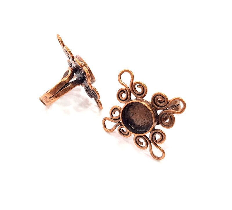 Copper Ring Settings inlay Ring Blank Mosaic Ring Bezel Base Cabochon Mountings ( 12 mm blank) Antique Copper Plated Brass G13317