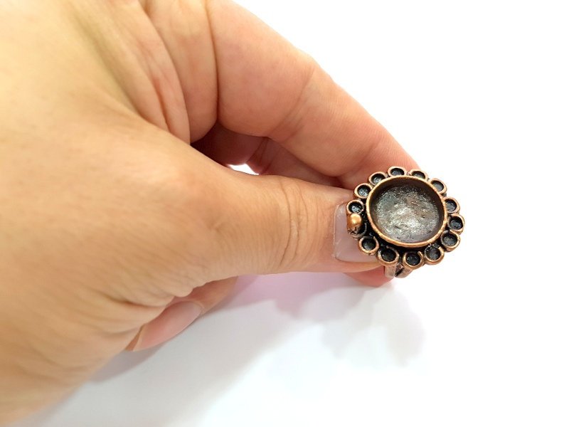 Copper Ring Settings inlay Ring Blank Mosaic Ring Bezel Base Cabochon Mountings ( 16 mm blank) Antique Copper Plated Brass G13327