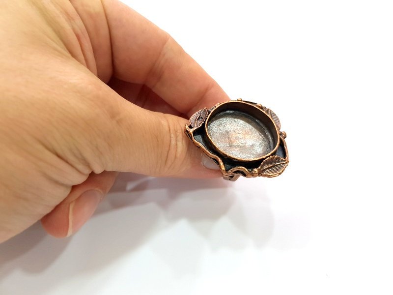 Copper Ring Settings inlay Ring Blank Mosaic Ring Bezel Base Cabochon Mountings ( 25 mm blank) Antique Copper Plated Brass G13334