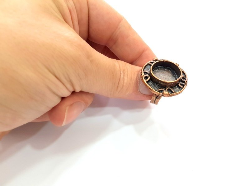 Copper Ring Settings inlay Ring Blank Mosaic Ring Bezel Base Cabochon Mountings ( 16 mm blank) Antique Copper Plated Brass G13339