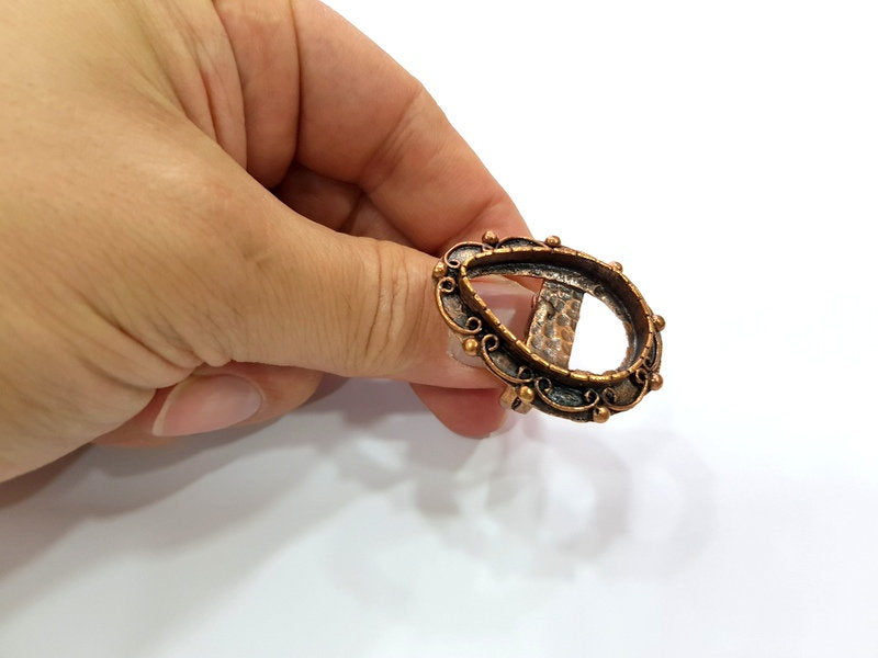 Copper Ring Settings inlay Ring Blank Mosaic Ring Bezel Base Cabochon Mountings ( 30x20 mm blank) Antique Copper Plated Brass G13343