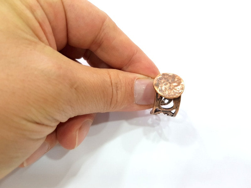 Copper Ring Settings inlay Ring Blank Mosaic Ring Bezel Base Cabochon Mountings ( 15 mm blank) Antique Copper Plated Brass G13347