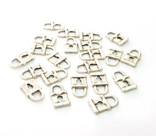 20 Lock Charm Silver Charms Antique Silver Plated Metal (15x9mm) G13371