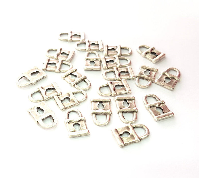 20 Lock Charm Silver Charms Antique Silver Plated Metal (15x9mm) G13371