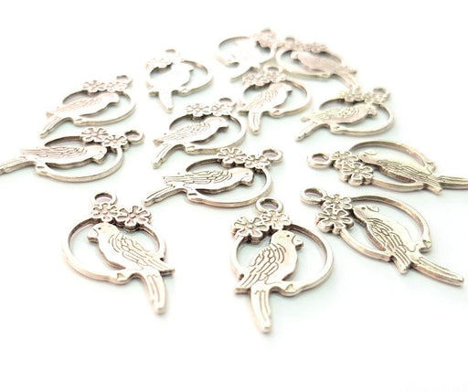 10 Parrot Charm Silver Charms Antique Silver Plated Metal (28x15mm) G13373