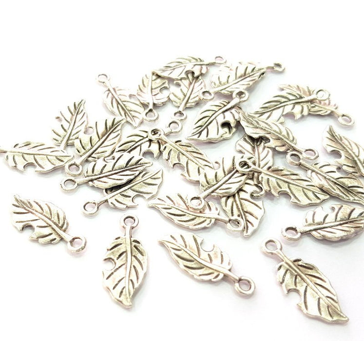 20 Leaf Charm Silver Charms Antique Silver Plated Metal (22x9mm) G13374