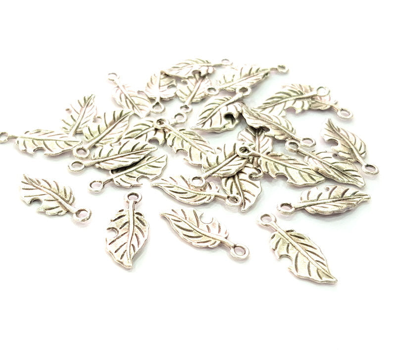 20 Leaf Charm Silver Charms Antique Silver Plated Metal (22x9mm) G13374