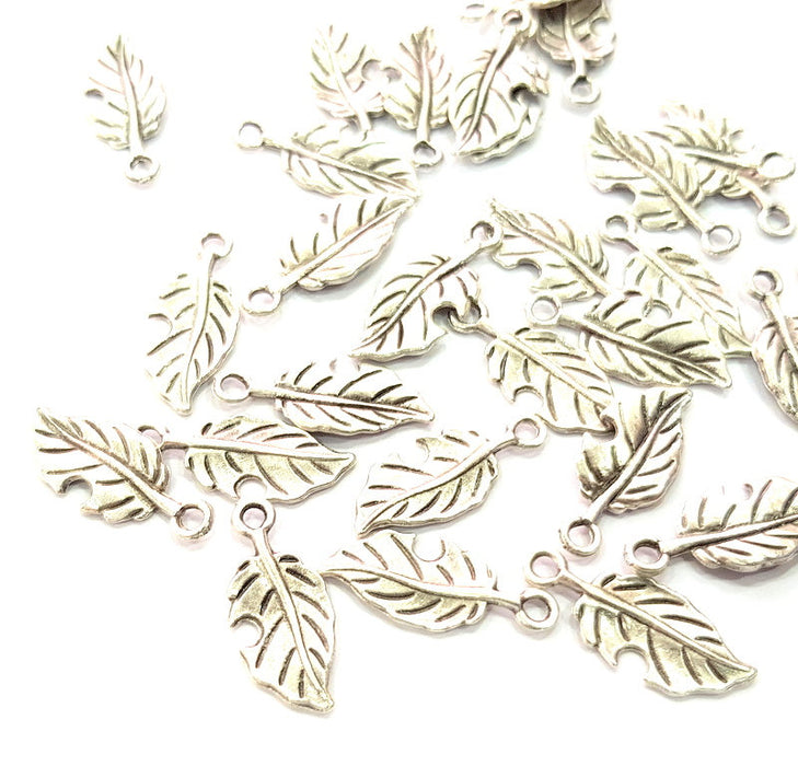 20 Leaf Charm Silver Charms Antique Silver Plated Metal (22x9mm) G13374