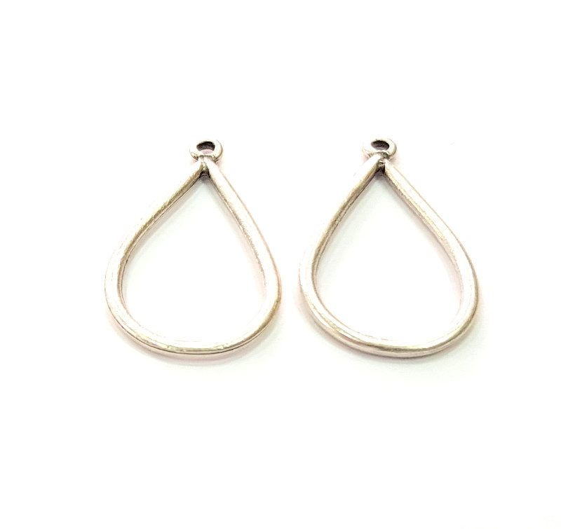 10 Teardrop Charm Antique Silver Plated Metal (32x18mm) G16100