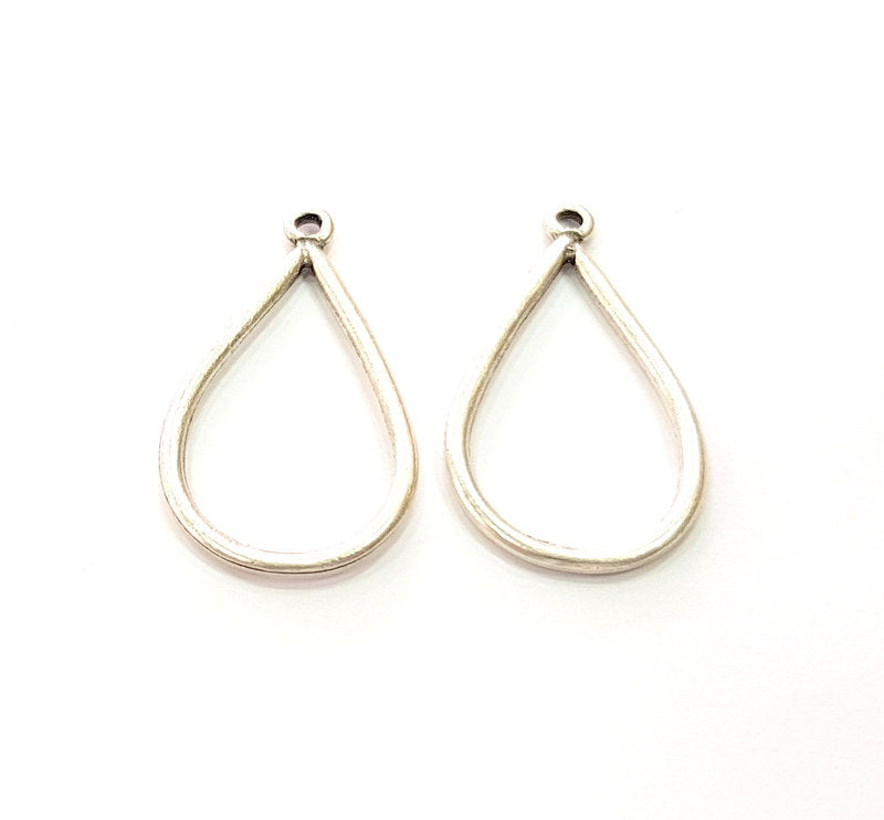 10 Teardrop Charm Antique Silver Plated Metal (32x18mm) G16100