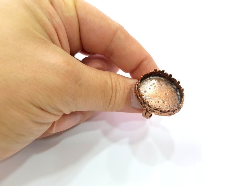 Copper Ring Settings inlay Ring Blank Mosaic Ring Bezel Base Cabochon Mountings ( 25 mm blank) Antique Copper Plated Brass G13380