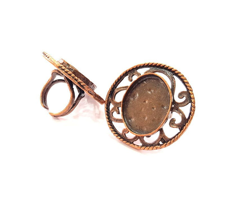 Copper Ring Settings inlay Ring Blank Mosaic Ring Bezel Base Cabochon Mountings ( 25x18 mm blank) Antique Copper Plated Brass G13389
