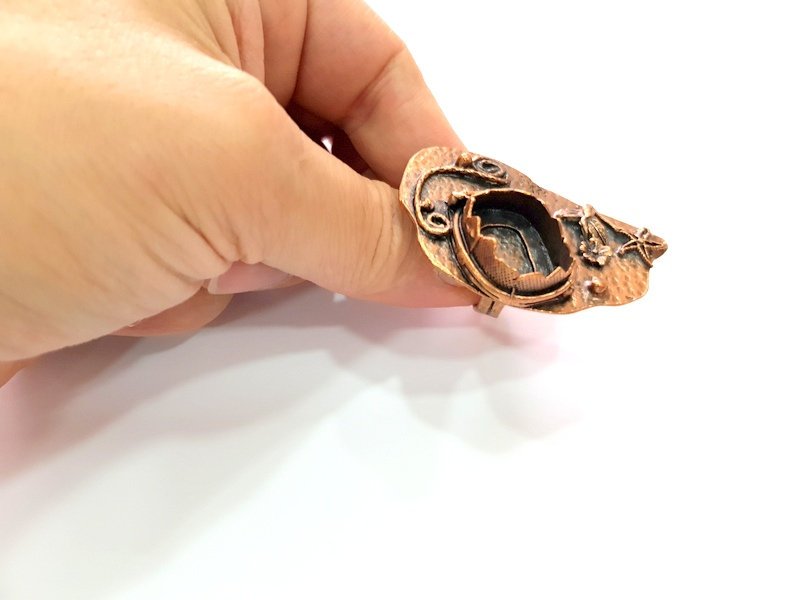 Copper Ring Settings inlay Ring Blank Mosaic Ring Bezel Base Cabochon Mountings ( 20x15 mm blank) Antique Copper Plated Brass G13391