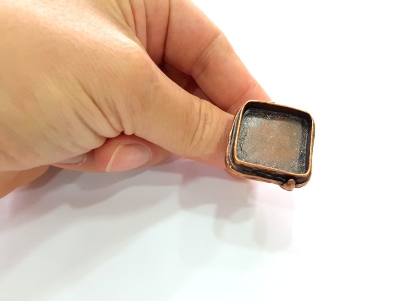 Copper Ring Settings inlay Ring Blank Mosaic Ring Bezel Base Cabochon Mountings ( 25x25 mm blank) Antique Copper Plated Brass G13395