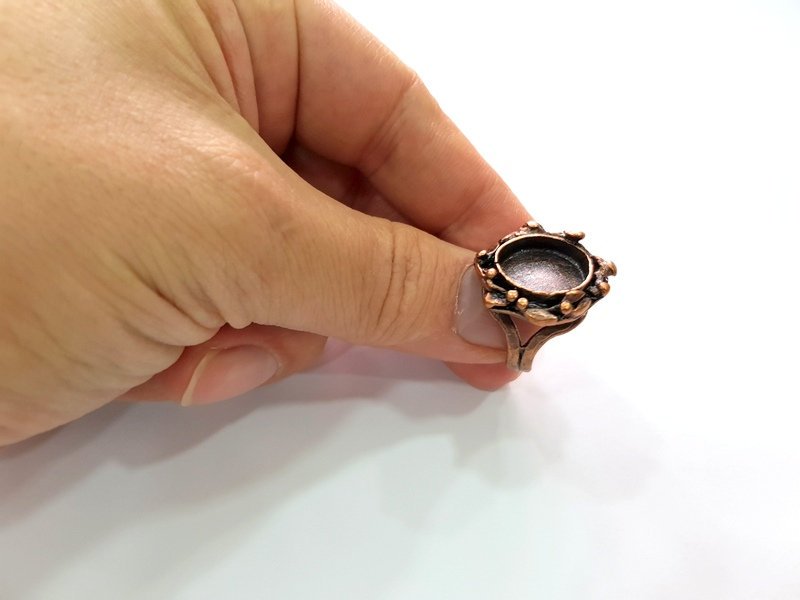 Copper Ring Settings inlay Ring Blank Mosaic Ring Bezel Base Cabochon Mountings ( 15 mm blank) Antique Copper Plated Brass G13396