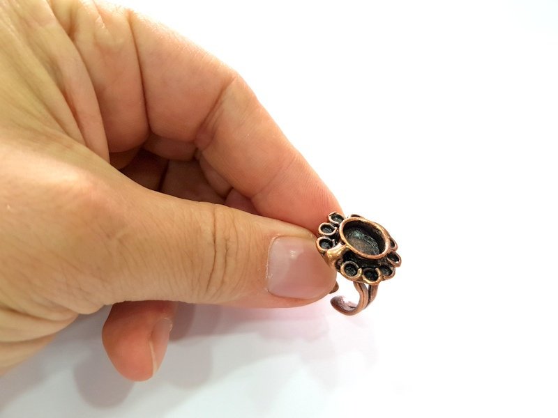 Copper Ring Settings inlay Ring Blank Mosaic Ring Bezel Base Cabochon Mountings ( 10 mm blank) Antique Copper Plated Brass G13397