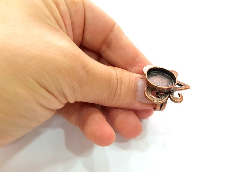 Copper Ring Settings inlay Ring Blank Mosaic Ring Bezel Base Cabochon Mountings ( 16 mm blank) Antique Copper Plated Brass G13418