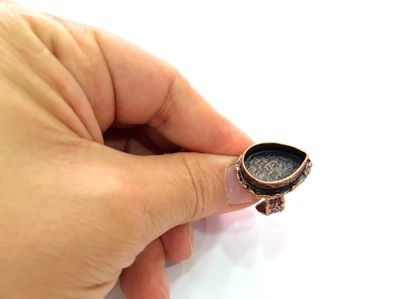 Copper Ring Settings inlay Ring Blank Mosaic Ring Bezel Base Cabochon Mountings ( 20x15 mm blank) Antique Copper Plated Brass G13419