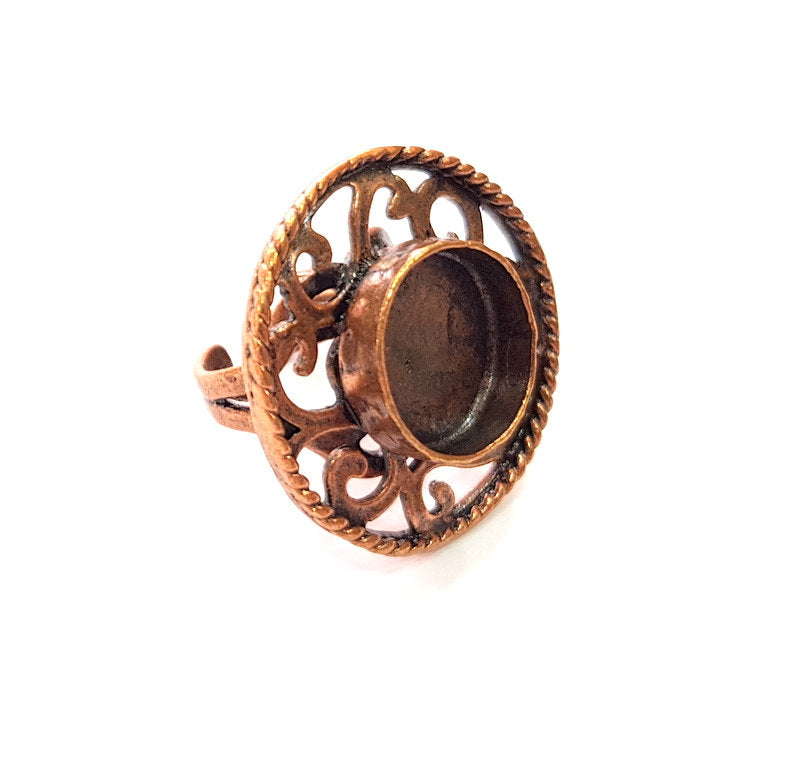 Copper Ring Settings inlay Ring Blank Mosaic Ring Bezel Base Cabochon Mountings ( 15 mm blank) Antique Copper Plated Brass G13425