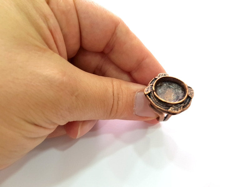 Copper Ring Settings inlay Ring Blank Mosaic Ring Bezel Base Cabochon Mountings ( 16 mm blank) Antique Copper Plated Brass G13437