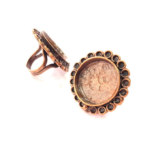 Copper Ring Settings inlay Ring Blank Mosaic Ring Bezel Base Cabochon Mountings ( 24 mm blank) Antique Copper Plated Brass G13446