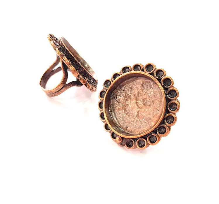 Copper Ring Settings inlay Ring Blank Mosaic Ring Bezel Base Cabochon Mountings ( 24 mm blank) Antique Copper Plated Brass G13446
