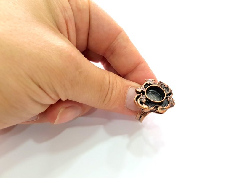 Copper Ring Settings inlay Ring Blank Mosaic Ring Bezel Base Cabochon Mountings ( 10 mm blank) Antique Copper Plated Brass G13447
