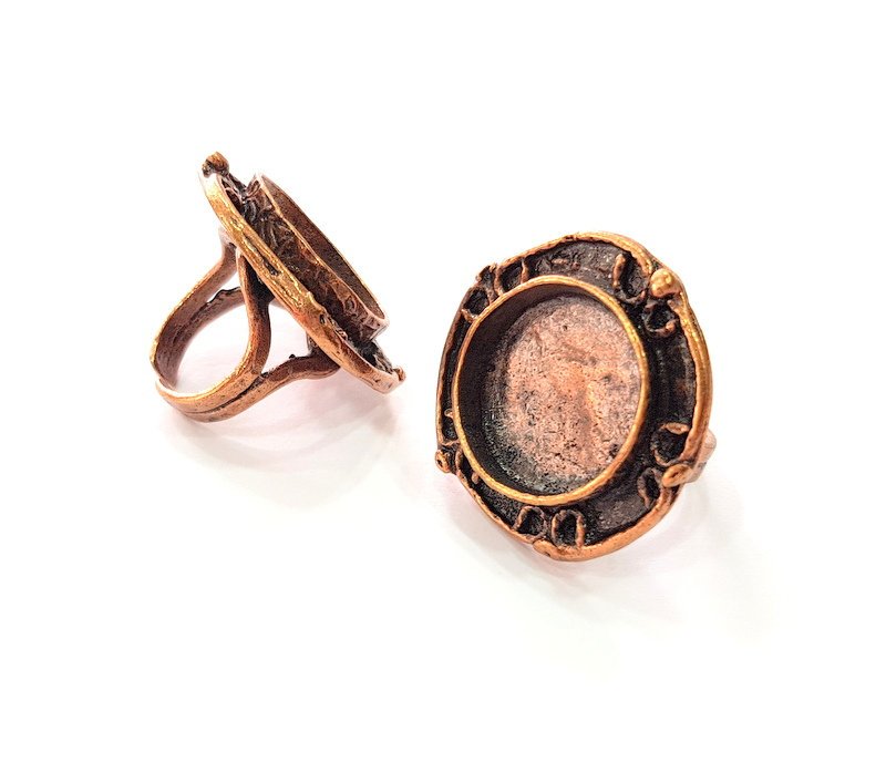 Copper Ring Settings inlay Ring Blank Mosaic Ring Bezel Base Cabochon Mountings ( 20 mm blank) Antique Copper Plated Brass G13451