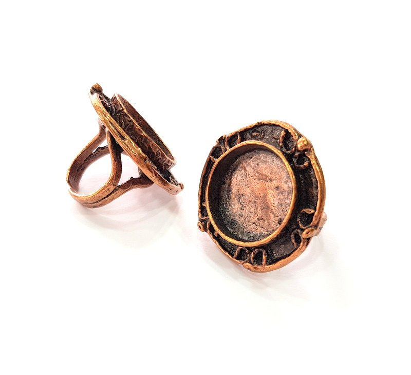 Copper Ring Settings inlay Ring Blank Mosaic Ring Bezel Base Cabochon Mountings ( 20 mm blank) Antique Copper Plated Brass G13451