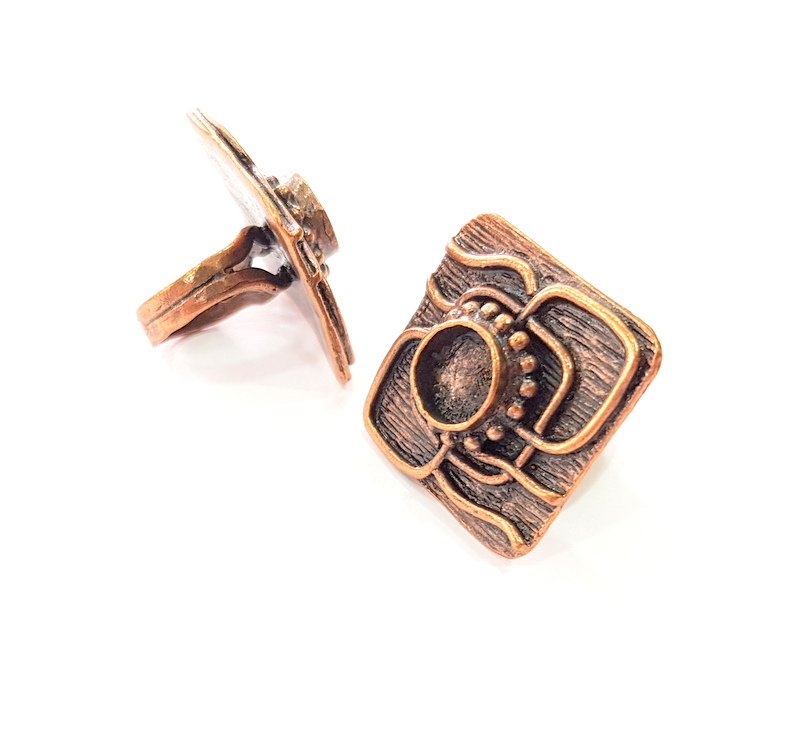 Copper Ring Settings inlay Ring Blank Mosaic Ring Bezel Base Cabochon Mountings ( 10 mm blank) Antique Copper Plated Brass G13459