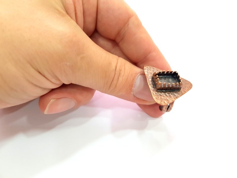 Copper Ring Settings inlay Ring Blank Mosaic Ring Bezel Base Cabochon Mountings ( 13x9 mm blank) Antique Copper Plated Brass G13468