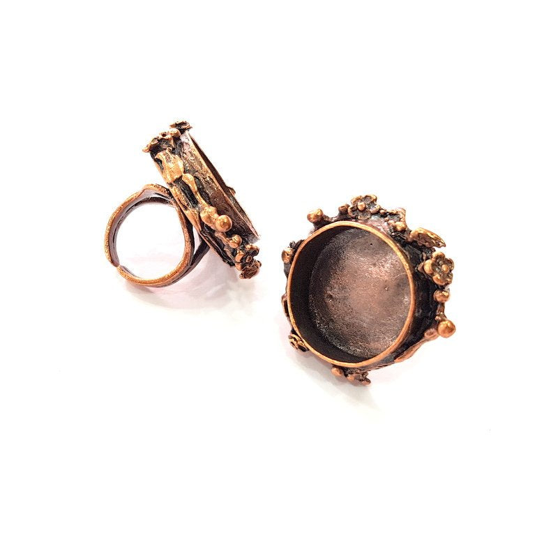 Copper Ring Settings inlay Ring Blank Mosaic Ring Bezel Base Cabochon Mountings ( 24 mm blank) Antique Copper Plated Brass G13480